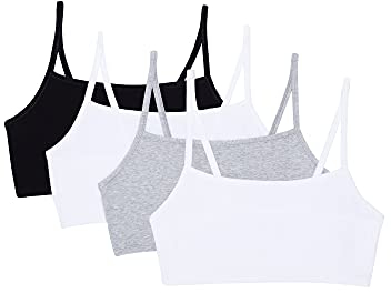 Fruit of the Loom Damen Baumwolle mit Spaghettiträgern Sport-BH, Blickdicht, Black/White/White/Heather Grey 4-Pack, 60 (4er Pack)