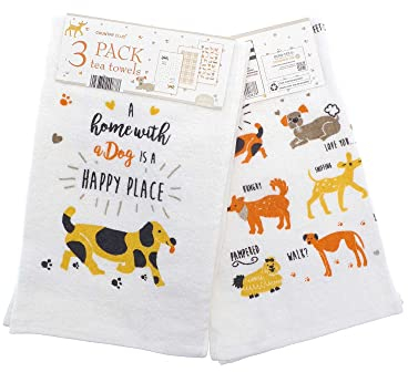 COUNTRY CLUB Geschirrtücher mit Hunde-Design, 100 % Baumwolle, Geschenkidee für Hundeliebhaber, 3 Stück, mehrfarbig