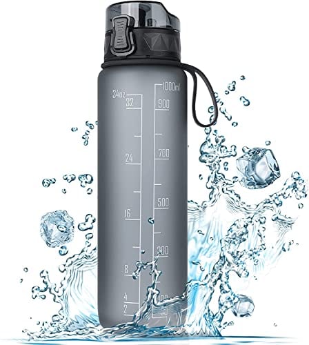 FULDENT Sports Water Bottle 1L, Leakproof Design Water Bottle with Time Marker, BPA Free Tritan Plastic Drinking Bottle for Teenager, Adult, Sports, Gym, Fitness, Cycling, School & Office