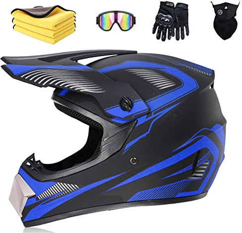 Ruiqieor Moto Motocross Casques Enfant Et Adulte Set AVT MX Casques Moto De Cross Enfants Quad Bike Vélo De Montagne Avec Gants Lunettes Masques (L(59-60cm),blue)