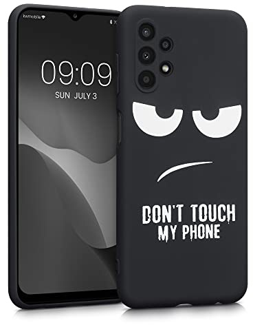 kwmobile Hülle kompatibel mit Samsung Galaxy A13 4G - Handyhülle Silikon Case - Don't Touch My Phone Weiß Schwarz