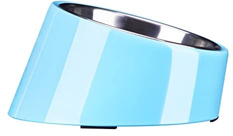 SuperDesign Mess Free 15° Slanted Bowl for Dogs and Cats, Tilted Angle Bulldog Bowl Dog Feeder, Non-skid & Non-spill, Easier to Reach Food M/1 Cup Blue