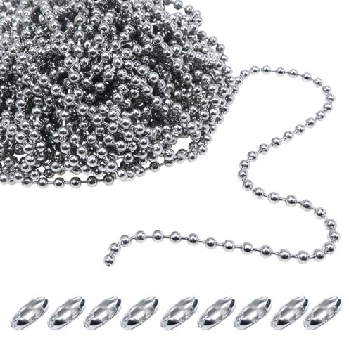 TOAOB 19.6 Feet Ball Bead Chain 3.2 mm Stainless Steel Beaded Pull Chain Extension with Connector Ball Chain with 30 Connectors for Jewellery Making Necklace Keychain