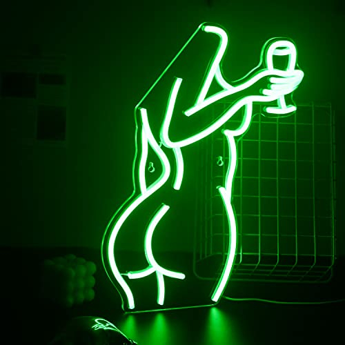 SIGNSHIP sexy dame dos avec verre à vin néon, vert LED néon logo pour mur Art Déco corps féminin néon logo USB Power Light logo pour chambre Bar Club boutique parti cadeau