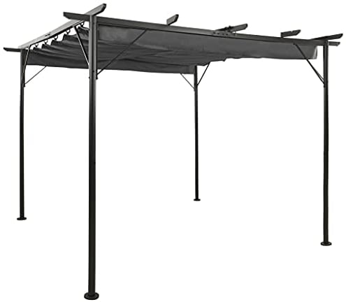 MUSEVANE Pergola mit Ausziehbarem Dach Anthrazit 3x3 m Stahl 180 g/m²