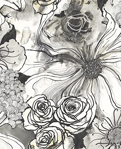 NextWall Harry & Grace Ink Rose Abstract Floral Peel and Stick Wallpaper (Onyx)