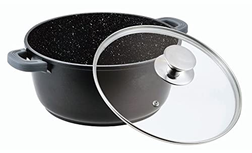 Kochtopf 2,4 L Suppentopf Aluminiumguss Antihaft Milchtopf Induktion Schmortopf 20 cm mit Glasdeckel Bratentopf