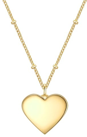 Eastside Damen Kette Edelstahl gelbgold | gelbvergoldet 14 Karat, Ankerkette mit Kugeln, Herz, Karabinerverschluss