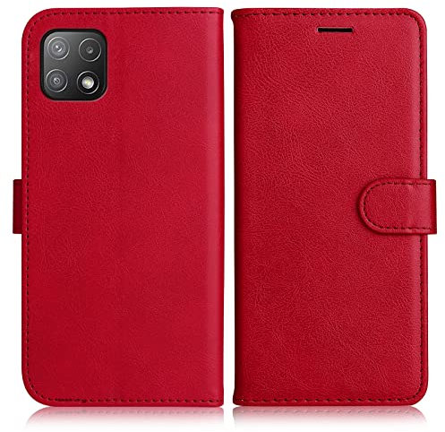 DENDICO Coque pour Galaxy A22 5G, PU en Cuir Coque Portefeuille Étui Housse, Design Classique TPU Coque pour Samsung Galaxy A22 5G, Rouge