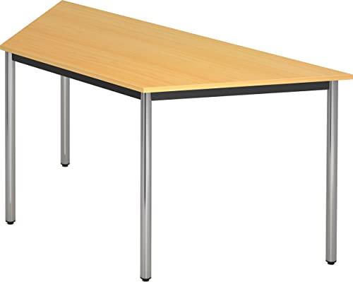 bümö Multifunktionstisch Buche, Tisch 160 x 69 cm, Tischfuß verchromt - Tisch Trapez, Besprechungstisch System D-Serie, Konferenztisch, Meetingtisch, Mehrzwecktisch, Pausentisch