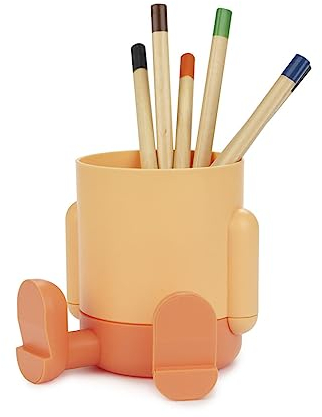Balvi Pot à Crayons Mr Sitty Couleur Orange Design coloré et Original avec Deux Compartiments de stoc