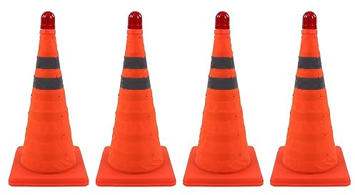 4er-Pack 18 Zoll Zusammenklappbare Verkehrskegel, Sicherheitskegel mit LED-Sicherheits-Straßenparkkegeln Zum Fahren, Faltbare Baukegel, Fluoreszierend Orange, Reflektierende Mehrzweck-Verkehrskegel, F