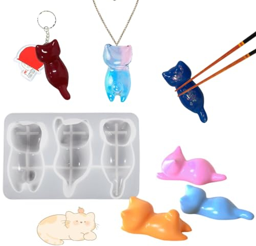 DeryArcle Epoxidharzform Katze, Kunstharzform Katzenständer, 3D Harzform Ornamente Gießen Tier Katze Resin Mold für DIY Stand Craft Dekoration, Haustier Gedenkstatuen