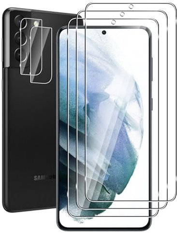 FWKDWHPH 3 Pièces Verre Trempé pour Samsung Galaxy S21 Plus,avec 2 Pièces Caméra Arrière Protecteur,Anti-Rayures,9H Dureté,sans Bulles,HD Protection DéCran