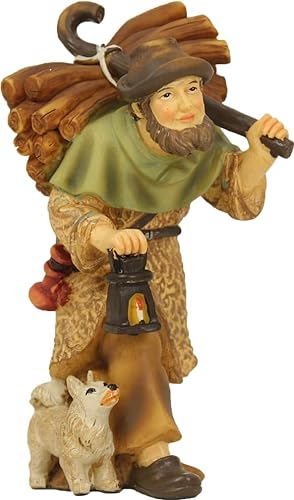 FADEDA Hirte mit Holz und Laterne/Höhe:9 cm/handbemalt/detailgetreue Krippen Figuren - Weihnachten Tisch Dekoration Krippe Zubehör