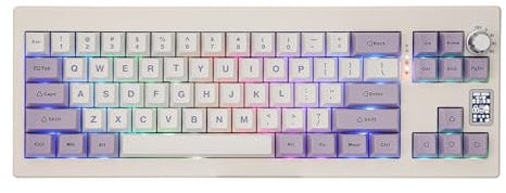 EPOMAKER Shadow-X Gasket Mechanical Keyboard with Screen, Hot Swappable 3 Modes (2.4ghz/Bluetooth/USB-C Wired) Wireless Gaming Keyboard, Poron Foam, Silicon Pad (White Purple, Flamingo Switch)