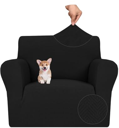 Ystyle Stretch Sofa Überzug 1 Sitzer, Sesselschoner rutschfest Mit Armlehne, Elastische Couch Überzug Jacquard, Universal Sofa Cover Moderne, Sofaschoner Hund Katze Wohnzimmer, Schwarz