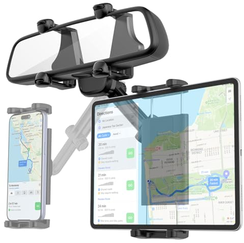 Kolasels Support Tablette Voiture sur Retroviseur, Support iPad pour Voiture Retroviseur, Support Tablette Rétroviseur de Voiture pour iPad Pro 12.9 Air Mini, Galaxy Tabs, iPhone, 4~12.9