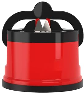 AEX Red Knife Sharpener Hands-Free Safety and PowerGrip Suction Manual Sharpener for Sharpening Kitchen Knives Hardened Steel & Serrated Multi Tool Blade Sharpener BPA Free Plastic