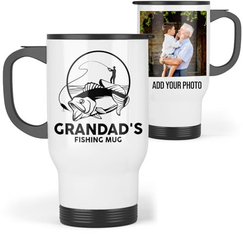 Personalised Grandad Fishing Mug | Add Your Photo | Personalised Grandad Fishing Travel Mug, Personalised Grandad Fishing Gift | Grandad Fishing Present