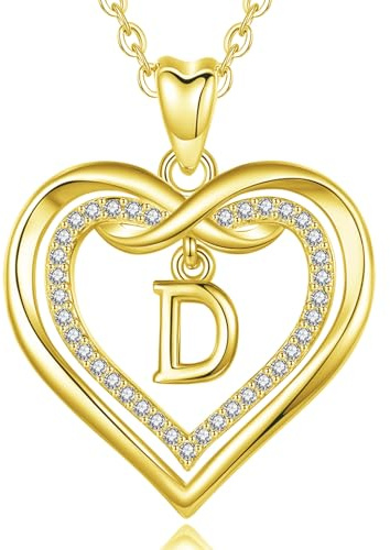 AEONSLOVE Collier Lettre Coeur Cuivre Plaqué Or Rose Pendentif Initiale Prenom avec Zircon Cubique Collier Alphabet pour Femme Fille Bijoux Lettres, Chaîne de 50,8 cm
