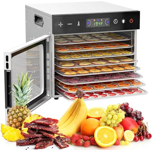 VALONDINO Food Dehydrators, 8 Stainless Steel Trays, Temperature Control and Digital Timer, 600W Dehydrators, Dehydrators for Fruits and Vegetables, Treats for Food