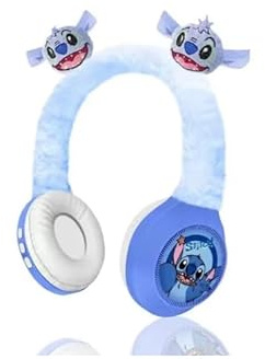 Cute Fluffy Wireless Bluetooth On Ear Headphone Stitch 3D Stitch Ears On Ear Headset Soft Ear Pads Wireless Headphones Unisex Gift for Any Occasion Xmas Birthday