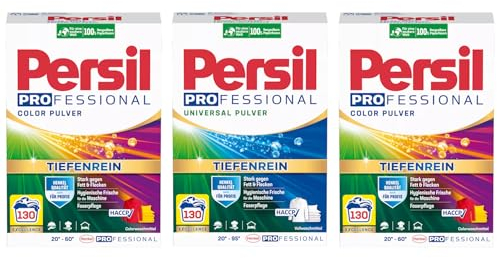 PERSIL Professional Pulver-Set 3x 130 Waschladungen (390WL) 2x Color & 1x Universal, Waschpulver-Set Großpackung mit Tiefenrein Technologie, auch für Profis, für hygienische Frische