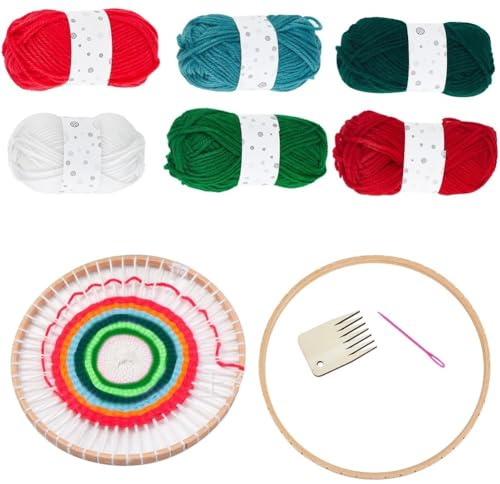 SUNNYCLUE Weihnachtswebstuhl Set Webstuhl Strickset Weihnachten Rot Grün Komplettes Anfänger Starterset Schritt Für Schritt Video Tutorial Lernen Sie Holzwebstuhlrahmen Kamm Häkelnadel Sets Für Anfäng