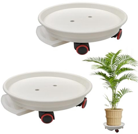 LYFJXX 2 paquetes de bandejas para plantas con ruedas, capacidad de carga de 80 libras, soporte para plantas de 30 cm, plataforma rodante resistente con contenedor de agua (blanco)