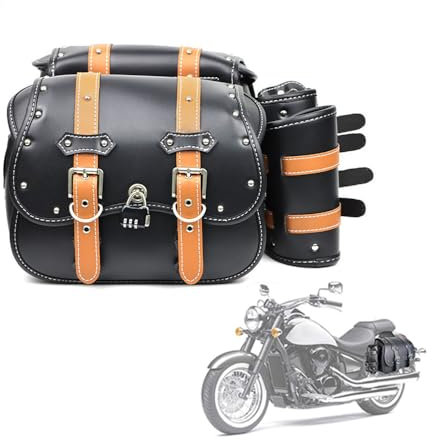 YHNQFB Motorrad Tasche für Moto Guzzi V7, Motorrad Werkzeugtasche Leder, Große Kapazität Motorrad Satteltaschen, Mit GeträNkehalter, Im Flip-Top-Design,B-Brown