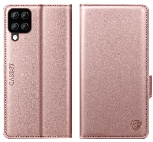 CASBST for Samsung Galaxy A12/M12 Case, Kickstand Flip Leather Wallet Book Case with Card Slots Shockproof Magnetic Closure Protective Phone Case Cover Compatible with Samsung A12/M12 - Rose
