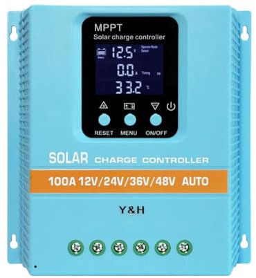 Y&H MPPT 100A Solar Charge Controller 12V 24V 36V 48V LCD Display Battery Intelligent Controller Max 100V Input Dual USB for Lead Acid/Lithium
