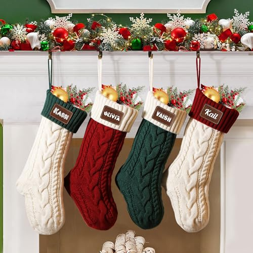 NIBESSER Weihnachtsstrumpf Personalisiert 2er Set Nikolausstrumpf mit Benutzerdefinierte Namen 18” Großer gestrickter Weihnachtsstrumpf Christmas Stockings für Feiertags, Familienparty, Dekoration