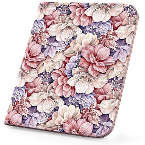 APHISON Damen-Geldbörse, RFID-blockierend, Leder, Reißverschluss, schmal, kompakt, doppelt gefaltet, Geldbörse für Damen, Münzfach, kleine Damengeldbörse mit Ausweisfenster, B3-lila Blume, Casual