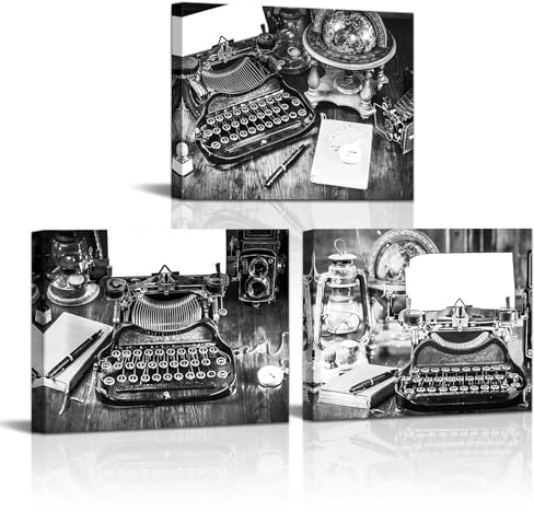 Vintage-Schreibmaschinen-Wandkunst, schwarz und weiß, Vintage, altes Geschäft, antikes Schreibmaschinen-Poster, Druck, gerahmtes Kunstwerk für Zuhause, Schlafzimmer, Wohnzimmer, Büro, Wanddekoration,