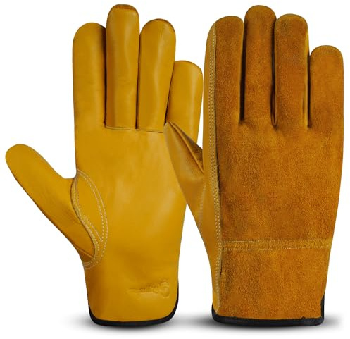 Pure sharp Gartenhandschuhe für Damen und Herren – robuste, dornfeste, bequeme, atmungsaktive Gartenhandschuhe – Rindsleder für starken Halt und Schutz