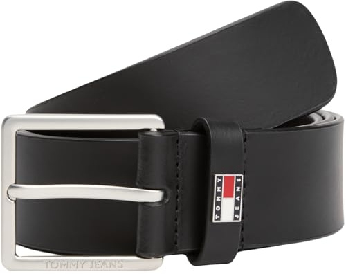 Tommy Jeans Herren Gürtel Flag 4,0 cm Ledergürtel, Schwarz (Black), 95 cm