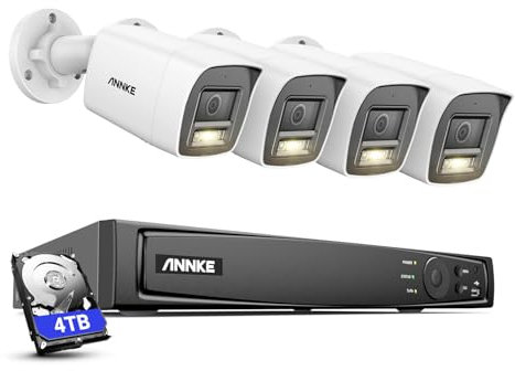 ANNKE 4K PoE CCTV Camera System Outdoor, 4 x 8MP PoE IP Cameras and 8CH NVR with 4TB HDD Home Security Set for 24/7 Recording, 100ft Night Vision, Person/Vehicle Detection, Audio H.265