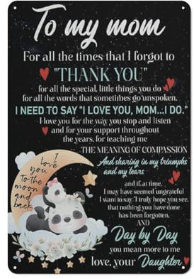 ACDOET Rustikales Metall-Blechschild, Wandkunst, Heimdekoration, Mom I Love You To The Moon And Back, Poster, Gemälde, Pandas, Mutter, Kunstwerk, Bild, Druck, Geschenk für Muttertag, Geburtstag,