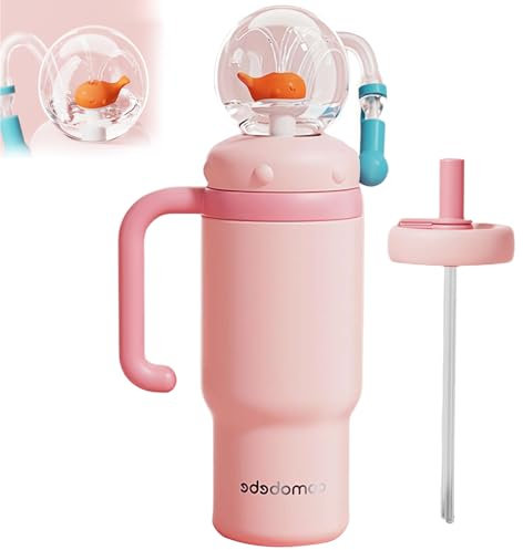 NAUXIU Wal-Brunnenbecher mit Griff, 2 Deckel, auslaufsicher, spülmaschinenfest, wiederverwendbar, isoliert, Edelstahl, für Kinder, Jungen und Mädchen, Erwachsene, 680 ml