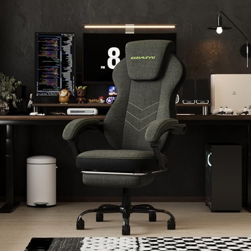 EIZIMZVU Chaise de Bureau Ergonomique avec appuie-tête et Repose-Pieds, Fauteuil Gamer pour Personnes Fortes, Chaise Haute Dossier pivotante en Cuir PU pour Bureau et Maison (Green)