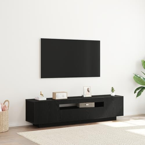 QJBSAVVA Mobile TV Moderno con Luci LED Integrate per Soggiorno in Legno Ingegnerizzato Nero, Mobile Porta TV 160 cm Ampio con Spazio Archiviazione e Design Contemporaneo