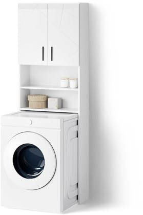 Livinity Mobiletto per lavatrice Ronco, Bianco lucido, 64 x 190.5 cm