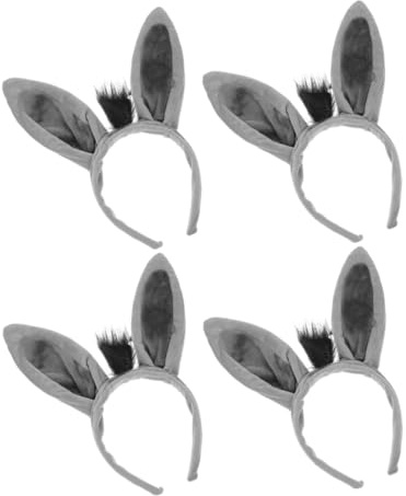DEARMAMY 4pièces Serre-tête Oreilles Âne Peluche Bandeau Déguisement Animal Pour Halloween Fêtes Cosplay Lot De Coiffes Oreilles Animal