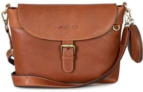 Marc Peter® Umhängetasche Crossbody Bag Handtasche für Damen Vintage, Mittelgroße, aus Leder, Schultertasche, mit Magnetverschluss Braun