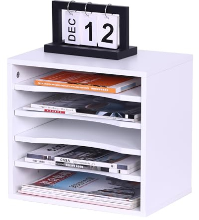 Relaxdays document holder, 5 compartments, office organiser HWD: 33 x 35.5 x 25 cm, modern, white