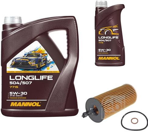 EISENFELS Inspektionspaket enthält 6 Liter Motoröl Longlife 504 507 5W-30 Ölfilter kompatibel mit 3er E90 320d 318d 316d F30 F80 330d 335d xDrive F35 325d