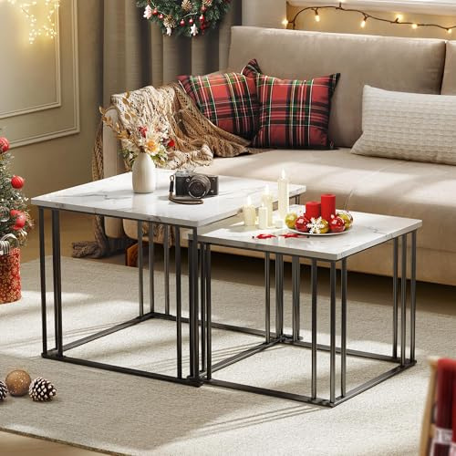 YITAHOME Couchtisch 2er Set, Wohnzimmertisch Holz mit Metallrahmen, Modern Bauernhaus Cocktail für Wohnzimmer Esszimmer Küche