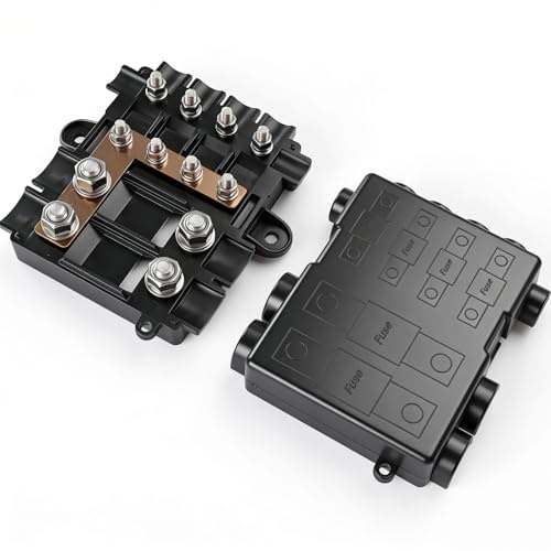 Sicherungshalter für 2X Mega + 4X Midi Sicherungen, Polyamid-Gehäuse mit Abdeckung, Stromverteilungssicherung, Sicherung halter für hohe UND mittlere Stromkreise, Auto, Boot, Suv, LKW